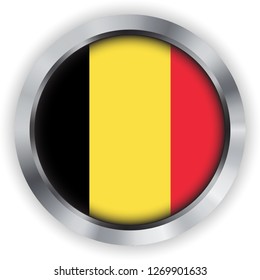 Belgian flag in steel circle with shadows and shine, metal emblem with flag