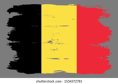 Belgian flag with tricolor stripes. Vector Belgian flag illustration with cool grunge texture. Vector flag of Belgium in official black yellow red colors with grunge texture.