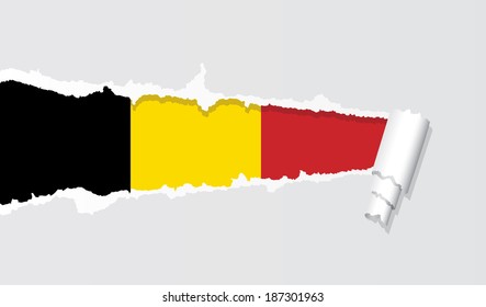 Belgian flag under ripped paper vector illustration.