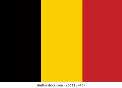 Bandeira belga com faixas verticais de preto, amarelo e vermelho. Vetor plano em um fundo claro para uso de conteúdo global.