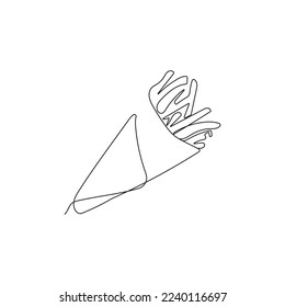Belgian fried potatoes. French fries in a paper bag. Fried potato straws, street food. Hand drawn vector illustration.