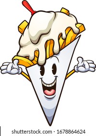 Belgian fries with mayonnaise character in cartoon retro style. Vector clip art illustration with simple gradients. All in a single layer.
