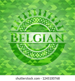 Belgian green emblem with mosaic background