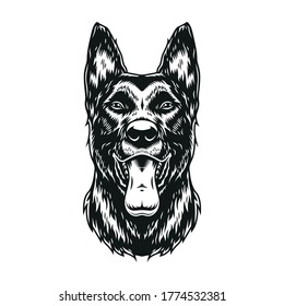 Belgian malinois dog with tongue out in vintage monochrome style isolated vector illustration svg