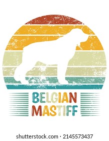 Belgian Mastiff Retro Vintage Sunset T-shirt Design template, Belgian Mastiff on Board, Car Window Sticker, POD, cover, Isolated white background, White Dog Silhouette Gift for Belgian Mastiff Lover