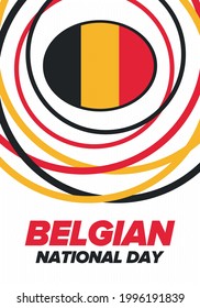 Belgian National Day. Belgium Independence day. Annual holiday in Belgium, celebrated in Jule 21. Patriotic design. Poster, greeting card, banner and background. Vector illustration