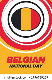 Belgian National Day. Belgium Independence day. Annual holiday in Belgium, celebrated in Jule 21. Patriotic design. Poster, greeting card, banner and background. Vector illustration