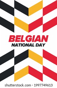 Belgian National Day. Belgium Independence day. Annual holiday in Belgium, celebrated in Jule 21. Patriotic design. Poster, greeting card, banner and background. Vector illustration