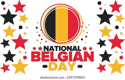 Belgian National Day. Belgium Independence day. Annual holiday in Belgium, celebrated in Jule 21. Patriotic design. Poster, greeting card, banner and background. Vector illustration