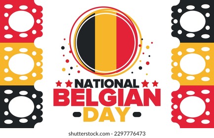 Belgian National Day. Belgium Independence day. Annual holiday in Belgium, celebrated in Jule 21. Patriotic design. Poster, greeting card, banner and background. Vector illustration