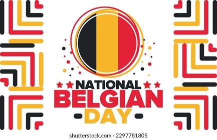 Belgian National Day. Belgium Independence day. Annual holiday in Belgium, celebrated in Jule 21. Patriotic design. Poster, greeting card, banner and background. Vector illustration