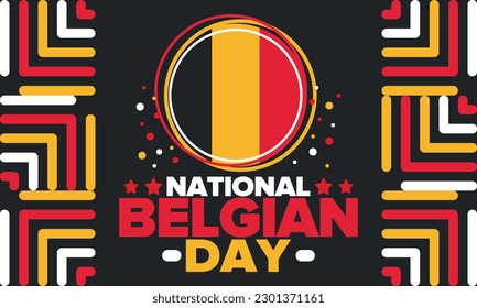 Belgian National Day. Belgium Independence day. Annual holiday in Belgium, celebrated in Jule 21. Patriotic design. Poster, greeting card, banner and background. Vector illustration