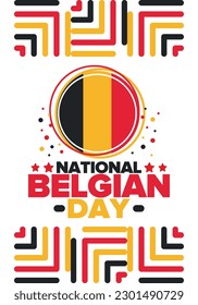 Belgischer Nationalfeiertag. Belgien Unabhängigkeitstag. Feiertag in Belgien am 21. Juli. Patriotisches Design. Poster, Grußkarte, Banner und Hintergrund. Vektorgrafik