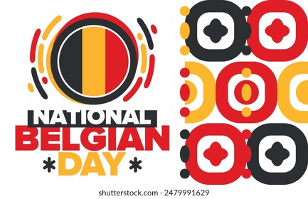 Belgian National Day. Belgium Independence day. Annual holiday in Belgium, celebrated in Jule 21. Patriotic design. Poster, greeting card, banner and background. Vector illustration