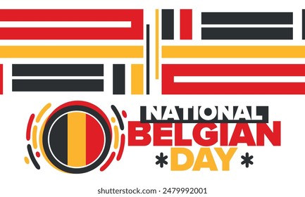 Belgian National Day. Belgium Independence day. Annual holiday in Belgium, celebrated in Jule 21. Patriotic design. Poster, greeting card, banner and background. Vector illustration