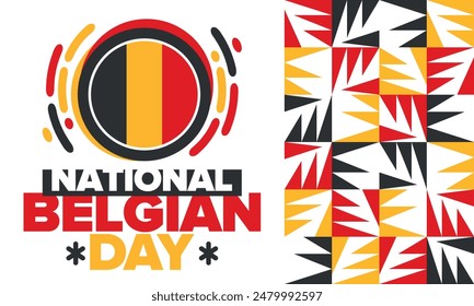 Belgischer Nationalfeiertag. Belgien Unabhängigkeitstag. Jährlicher Feiertag in Belgien, gefeiert im 21. Juli. Patriotisches Design. Poster, Grußkarte, Banner und Hintergrund. Vektorillustration