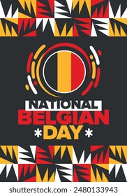 Belgischer Nationalfeiertag. Belgien Unabhängigkeitstag. Jährlicher Feiertag in Belgien, gefeiert im 21. Juli. Patriotisches Design. Poster, Grußkarte, Banner und Hintergrund. Vektorillustration