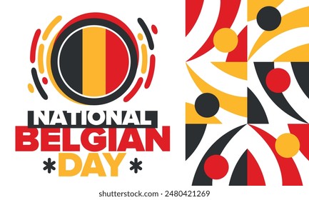 Belgischer Nationalfeiertag. Belgien Unabhängigkeitstag. Jährlicher Feiertag in Belgien, gefeiert im 21. Juli. Patriotisches Design. Poster, Grußkarte, Banner und Hintergrund. Vektorillustration