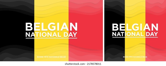 Belgian National Day Greeting Card and Banner. Bonne Fete National Belge. Celebrated on July 21. Vector Illustration. EPS 10. Paper cut out concept with belgian flag colors. 