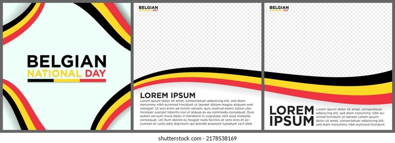 Belgian National Day Social Media Template and Greeting Card in Belgian Flag Colors. Editable Vector Illustration in EPS 10. Isolated. Bonne Fête Nationale Belge. July 21.