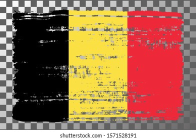 Belgian national flag isolated vector illustration. Travel map design graphic element. Europe county striped symbol. Belgian tricolor flag icon with grunge texture. Flat flag of Belgium