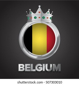 Belgian national flag, king's crown, vector