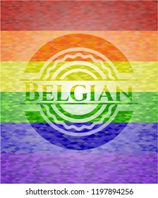 Belgian on mosaic background with the colors of the LGBT flag