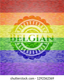 Belgian on mosaic background with the colors of the LGBT flag
