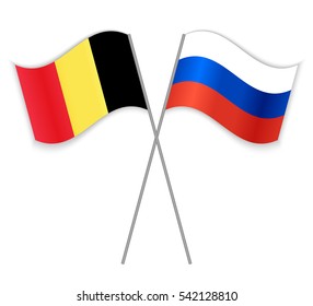 Belgian and Russian crossed flags. Belgium combined with Russia isolated on white. Language learning, international business or travel concept.