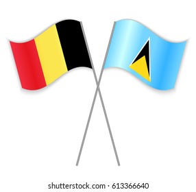 Belgian and Saint Lucian crossed flags. Belgium combined with Saint Lucia isolated on white. Language learning, international business or travel concept.