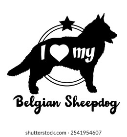 Belgische Schäferhund Silhouette, ich liebe meinen Hund, Hund, Hunderassen, Logo, Vektor, Silhouette, Tier, Illustration, Symbol, Zeichen, schwarz, Haustier,