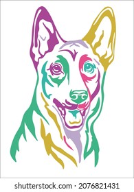 Belgian shepherd color contour portrait. Dog head in front view vector illustration isolated on white. For decoration, design, print, poster, postcard, sticker, t-shirt, cricut, tattoo and embroidery