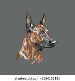 Belgian shepherd dog portrait painting