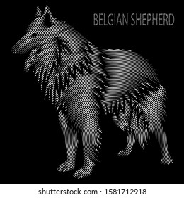 Belgian shepherd isolated on black background. Template. Die cut. Stamp. Engrave  -Vector