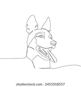 Belgian Shepherd, Malinois, dog breed, shepherd dog, service dog one line art. Continuous line drawing of friend, dog, doggy, friendship, care, pet, animal, family, canine. svg