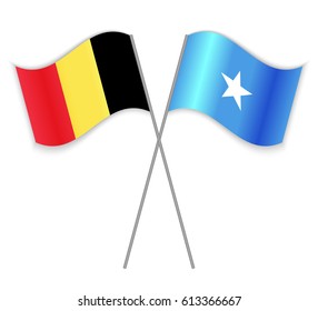 Belgian and Somali crossed flags. Belgium combined with Somalia isolated on white. Language learning, international business or travel concept.