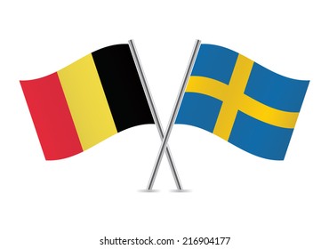 Belgian and Swedish flags. Vector illustration.
