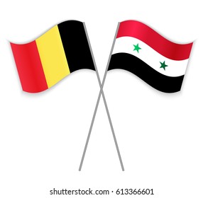 Belgian and Syrian crossed flags. Belgium combined with Syria isolated on white. Language learning, international business or travel concept.
