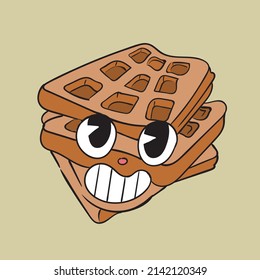 Belgian Viennese Waffles. Vintage toons: funny character, vector illustration trendy classic retro cartoon style 30s.