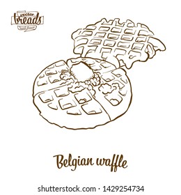 Belgian waffle bread vector drawing. Food sketch of Waffle, usually known in Belgium. Bakery illustration series.