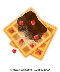 belgian waffle with chocolate sweet dessert for breakfast vector illustration isolated on white background