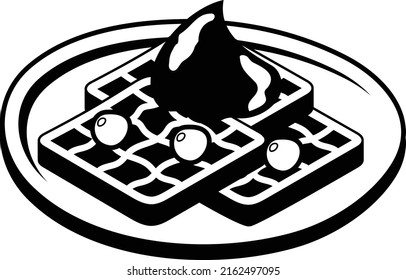 Belgian Waffle with cream vector icon design, Cooking breakfast symbol, Morning Meal Dishes Sign, Restaurant or cafe menu stock illustration, White Chocolate and Blueberry Waffles Concept
