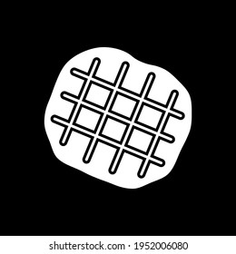 Belgian waffle dark mode glyph icon. Cut flattened dough. Bakery product, pastry sweets. Dessert and delicious treats. White silhouette symbol on black space. Vector isolated illustration