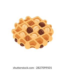 Belgian Waffle with Hazelnuts Illustration Isolated on White Background for Breakfast and Dessert
