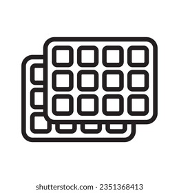 Belgian Waffle Icon, Waffled Cookie Symbol, Soft Belgium Waffles Line Logo, Square Wafer Biscuit Breakfast Silhouette on White Background, Vector Illustration
