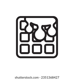 Icono de Waffle belga, símbolo de Cookie Wafled, logotipo de la línea Waffles de Bélgica suave, silueta de desayuno de bisel de Wafer cuadrado sobre fondo blanco, ilustración vectorial