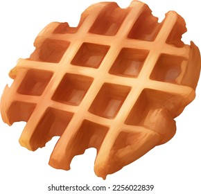 Belgian Waffle Isolated Hand Drawn Painting Illustration