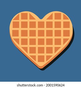 Belgian waffle in the shape of a heart in color vector