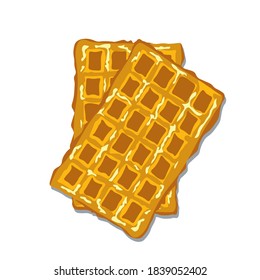 Ilustración del material vectorial de waffle belga. Un postre tradicional de Bruselas. Cierra. Pasteles caseros para el desayuno. Dulces y deliciosos productos de harina para la panadería. Aislado sobre un fondo blanco