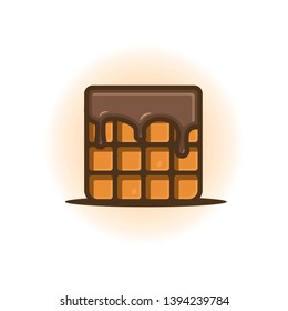 Belgian waffles in chocolate in the style of flat. For logo, flyer or print. Vector illustration